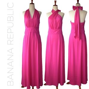 Banana Republic Halter Maxi Dress in NEON PINK - Size 4 (NWT)